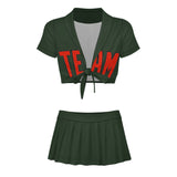 Custom Dark Green Orange Red Cheerleading Uniform Set