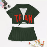 Custom Dark Green Orange Red Cheerleading Uniform Set