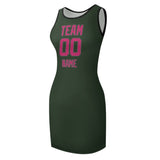 Custom Dark Green Pink Sleeveless Vest Dress