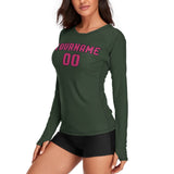 Custom Dark Green Pink Women's Long-Sleeve Shirt