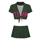 Custom Dark Green Pink Cheerleading Uniform Set