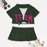 Custom Dark Green Pink Cheerleading Uniform Set