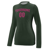 Custom Dark Green Pink Women's Long-Sleeve Shirt