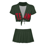 Custom Dark Green Red Cheerleading Uniform Set