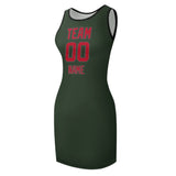 Custom Dark Green Red Sleeveless Vest Dress