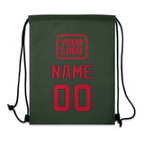 Custom Dark Green Red Drawstring Bag