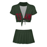 Custom Dark Green Crimson Red Cheerleading Uniform Set