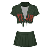 Custom Dark Green Coral Red Cheerleading Uniform Set