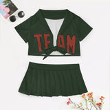 Custom Dark Green Coral Red Cheerleading Uniform Set