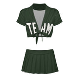 Custom Dark Green White Cheerleading Uniform Set