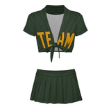 Custom Dark Green Yellow Cheerleading Uniform Set