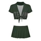 Custom Dark Green Dark Grey Cheerleading Uniform Set