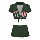 Custom Dark Green Light Pink Cheerleading Uniform Set