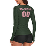 Custom Dark Green Light Pink Women's Long-Sleeve Shirt