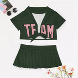 Custom Dark Green Light Pink Cheerleading Uniform Set