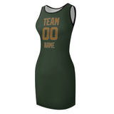 Custom Dark Green Khaki Sleeveless Vest Dress
