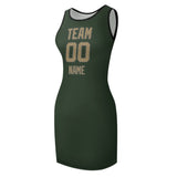 Custom Dark Green Light Khaki Sleeveless Vest Dress