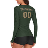 Custom Dark Green Light Khaki Women's Long-Sleeve Shirt