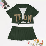 Custom Dark Green Light Khaki Cheerleading Uniform Set