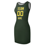 Custom Dark Green Light Yellow Sleeveless Vest Dress