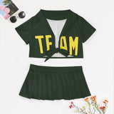 Custom Dark Green Light Yellow Cheerleading Uniform Set