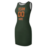 Custom Dark Green Orange Sleeveless Vest Dress