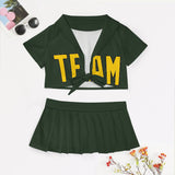 Custom Dark Green Gold Cheerleading Uniform Set
