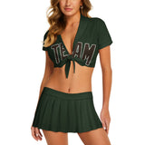 Custom Dark Green Brown Cheerleading Uniform Set
