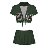 Custom Dark Green Brown Cheerleading Uniform Set