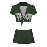 Custom Dark Green Gray Cheerleading Uniform Set