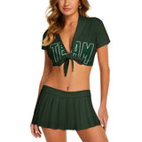 Custom Dark Green Green Cheerleading Uniform Set