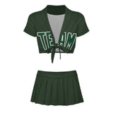 Custom Dark Green Green Cheerleading Uniform Set