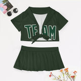 Custom Dark Green Green Cheerleading Uniform Set