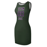 Custom Dark Green Purple Sleeveless Vest Dress