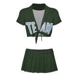 Custom Dark Green Light Blue Cheerleading Uniform Set