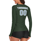 Custom Dark Green Light Blue Women's Long-Sleeve Shirt