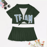 Custom Dark Green Light Blue Cheerleading Uniform Set
