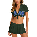 Custom Dark Green Sky Blue Cheerleading Uniform Set