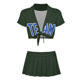 Custom Dark Green Sky Blue Cheerleading Uniform Set