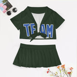 Custom Dark Green Sky Blue Cheerleading Uniform Set