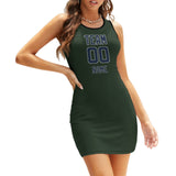 Custom Dark Green Blue Sleeveless Vest Dress
