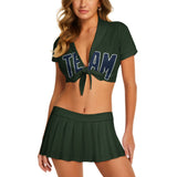 Custom Dark Green Blue Cheerleading Uniform Set