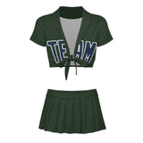 Custom Dark Green Blue Cheerleading Uniform Set