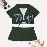 Custom Dark Green Blue Cheerleading Uniform Set