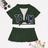 Custom Dark Green Navy Cheerleading Uniform Set