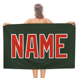 Custom Dark Green Orange Red Beach Towel