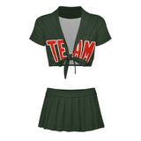 Custom Dark Green Orange Red Cheerleading Uniform Set