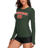Custom Dark Green Orange Red Women's Long-Sleeve Shirt
