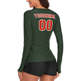 Custom Dark Green Orange Red Women's Long-Sleeve Shirt
