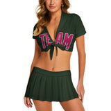 Custom Dark Green Pink Cheerleading Uniform Set